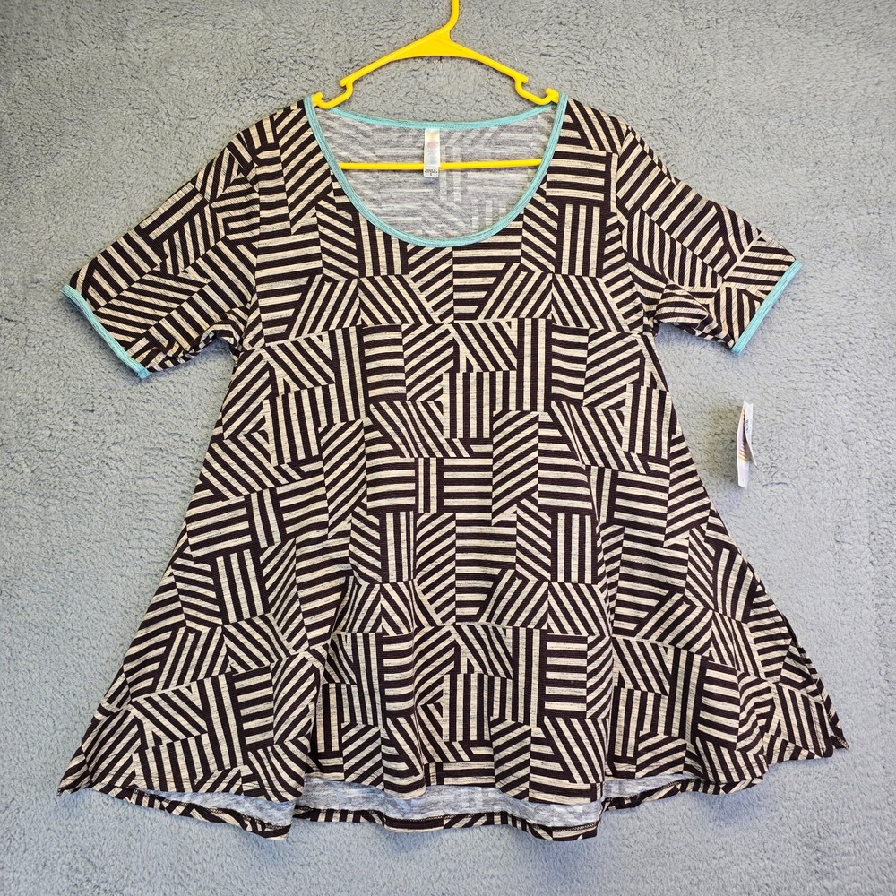 Lularoe Top Women's Small Brown Flowy Striped Short Sleeve Basic Base‎ Layer NEW